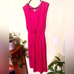 Chico’s Silky Summer Berry Tie Waist Maxi Dress, Size 8